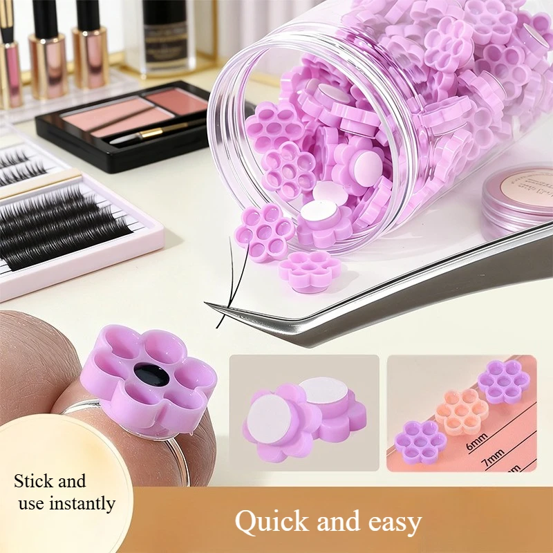120pcs Eyelash Extension Glue Holder Honeycomb Shaped Eyelash Glue Cups With Ring for Women Girls Eyelash Extension Supplies