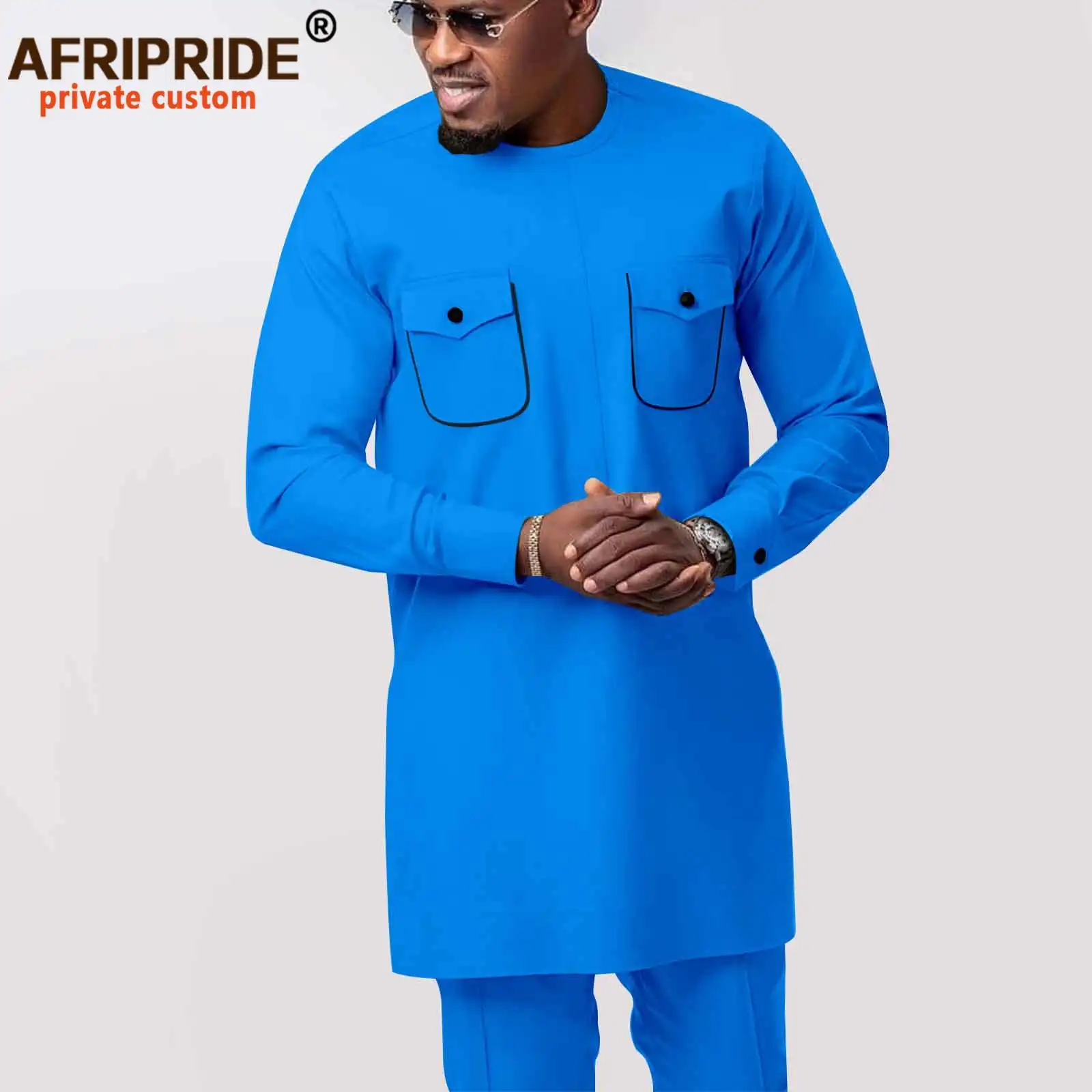 Tracksuit Men African Clothing Set Dashiki Shirts and Pants Set Long Sleeve Plus Size Casual Tops Blouse with Pockets 2416099