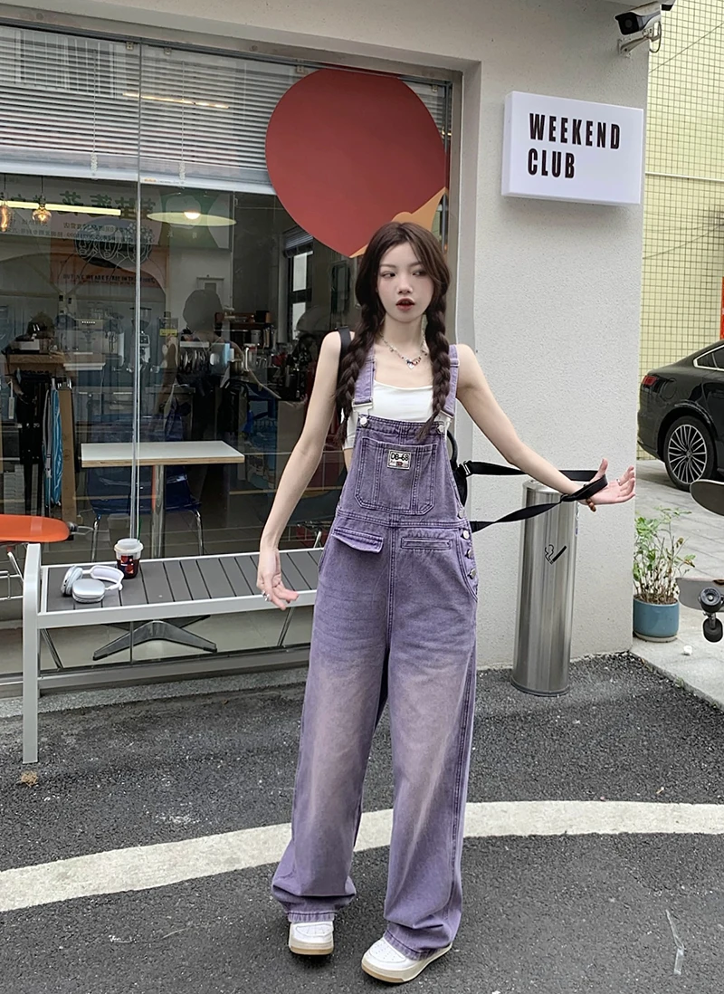 

Korean Style Slim Fit Daily Denim Overalls Spring Summer Wide Leg Jumpsuit Vintage Loose Casual High Waisted Pants