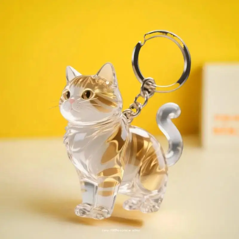 Cute Animal Fur Capsule Keychain, Transparent Cat Hair Bag Pendant, Souvenir Collection and Gift Decorative Accessory