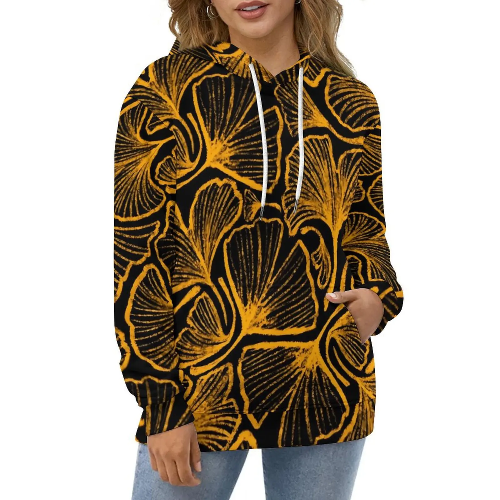 

Ginkgo Biloba Hoodies Yellow Leaves Print Harajuku Casual Pullover Hoodie Long-Sleeve Aesthetic Hooded Sweatshirts 5XL 6XL