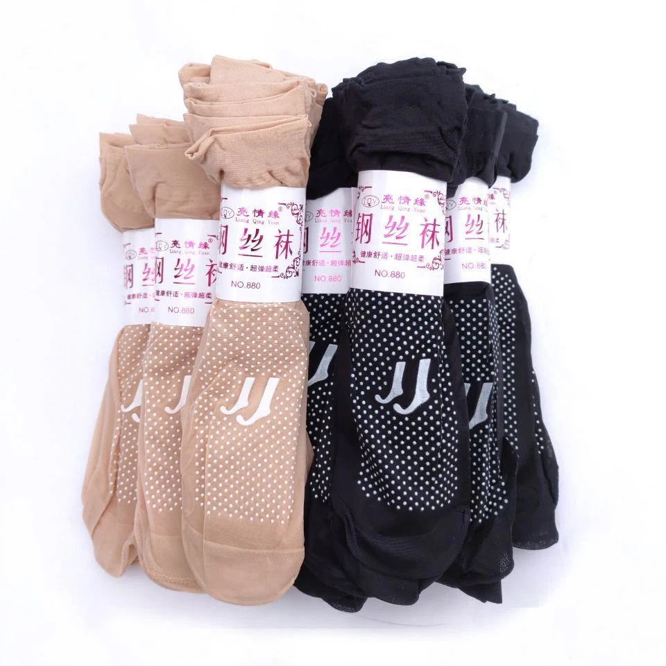 1/10Pair Spring Summer Women Soft Socks Casual Non-Slip Bottom Splice Fashion Transparent Ladies Girls Breathable Thin Silk Sock