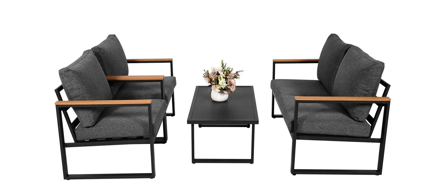 

Набор мебели для патио, металлические наборы для бесед в патио со съемкой, высокопрочные губчатые подушки, серые