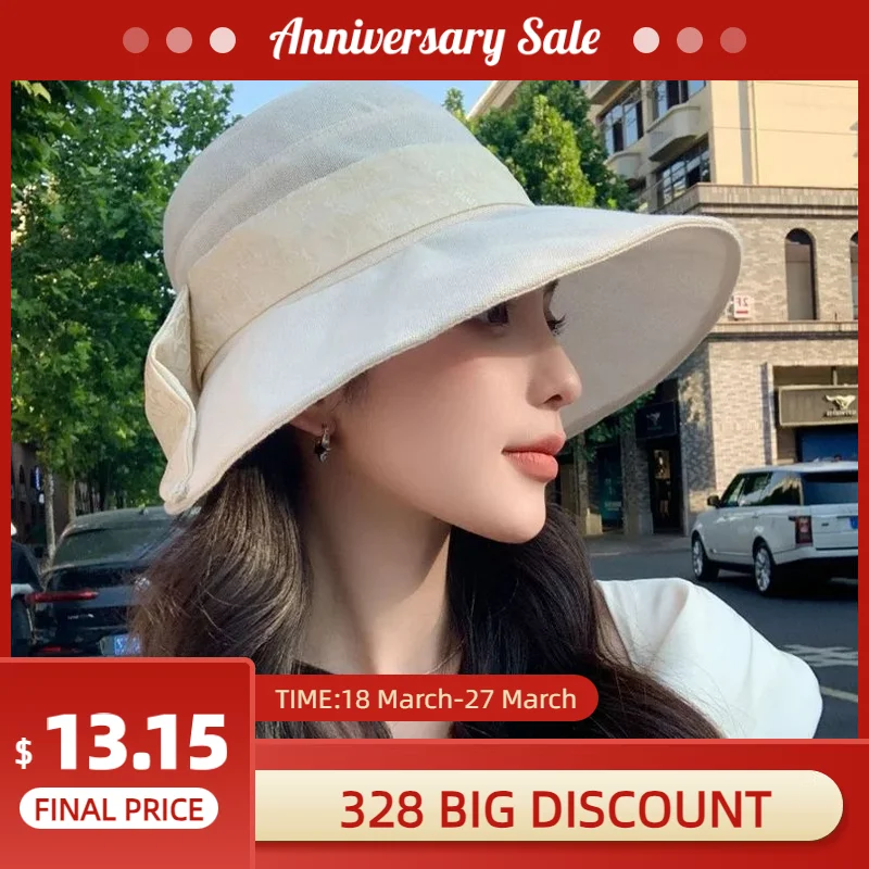 Linen Fisherman's Hat Women's Light Luxury Elegant Bow Sunscreen Hat Korean Summer Sun Hat