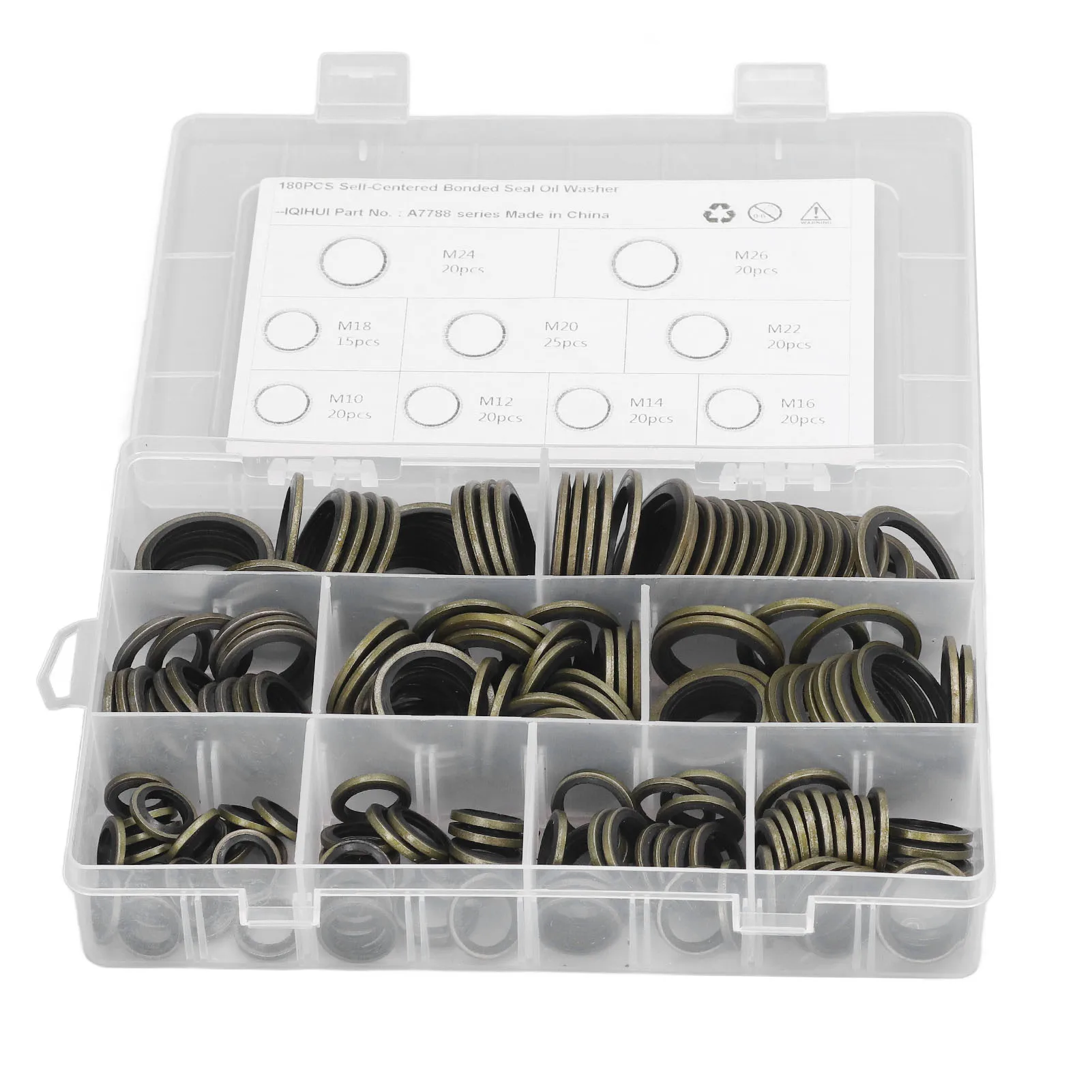 180Pcs Oil Seal Washer M10 12 14 16 18 20 22 24 26 Self Centered Bonded Seal Washer Oil Drain Plug Gasket
