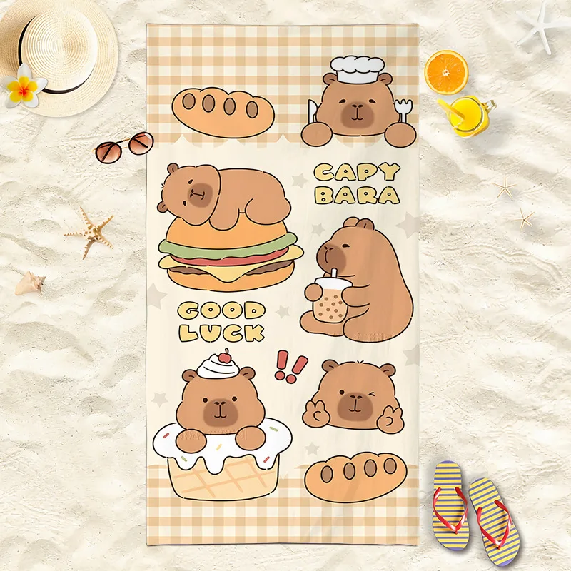 New Capibara Beach Towel Cute Capybara Soft Beach Towel Microfiber Cartoon Printed Towel Comfortable Soft Beach Towel