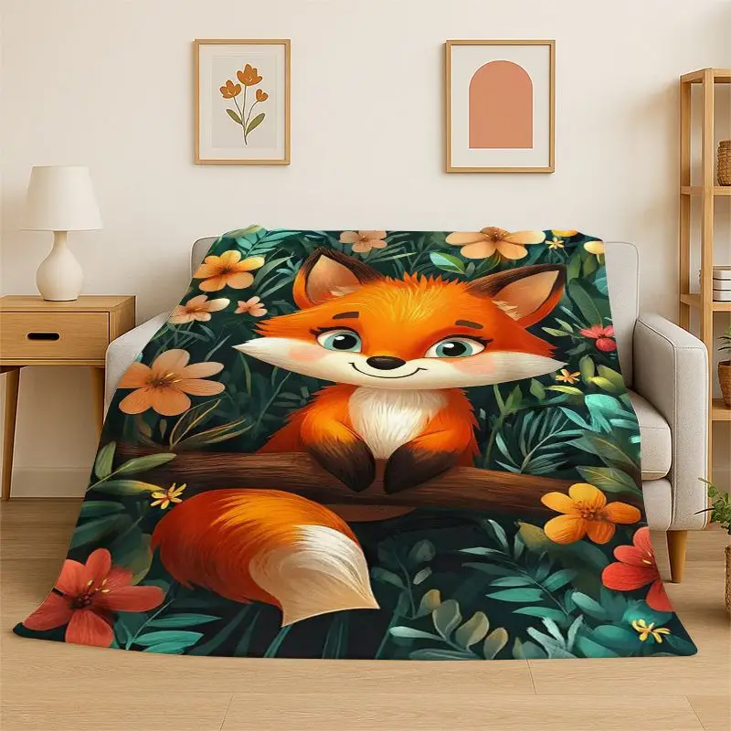 Yin Yang Fox Cute Animal Cartoon Flannel Blanket Soft Throw Blanket for Bedroom Living Room Bed Travel Camping Picnic Nap Cover