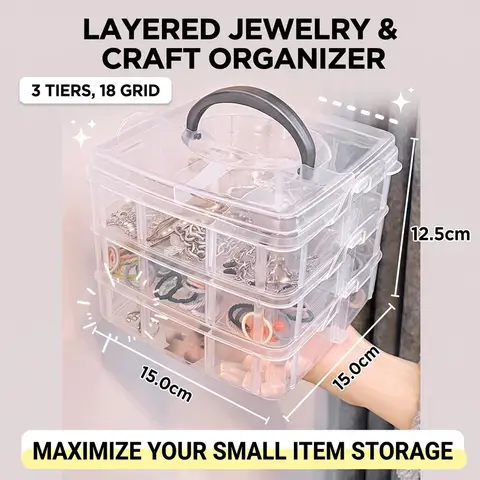 Transparent Storage Container Clear Plastic Organizer Box Jewelry Box 3‑Tier Craft Storage Container for Art Supplies Beads