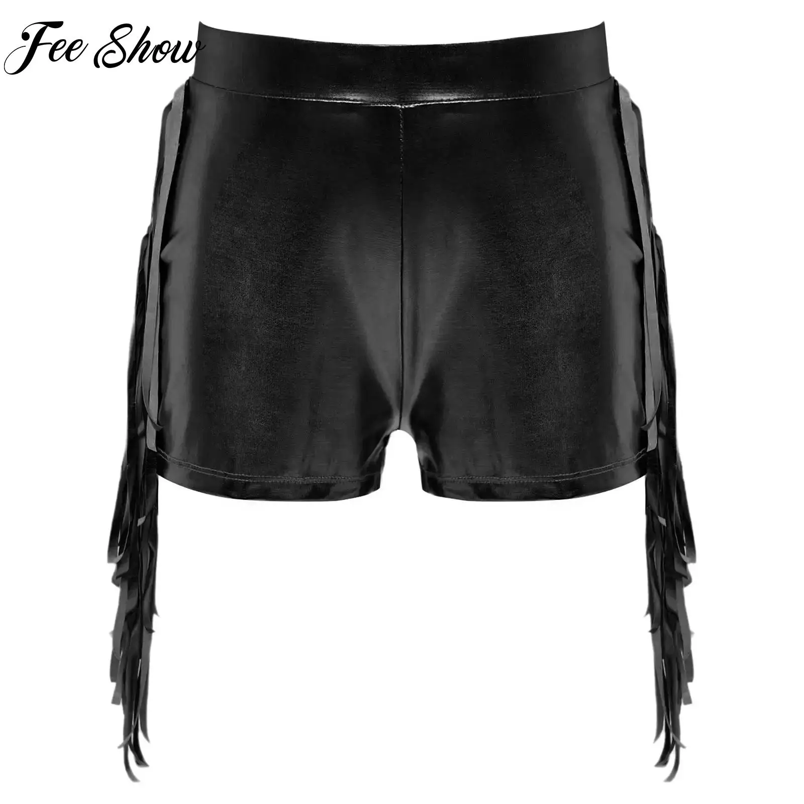 

Kids Girls Tassels Latin Jazz Cha-cha Dance Costume Metallic Shorts Elastic Waistband Fringe Shiny Shorts for Halloween Cosplay