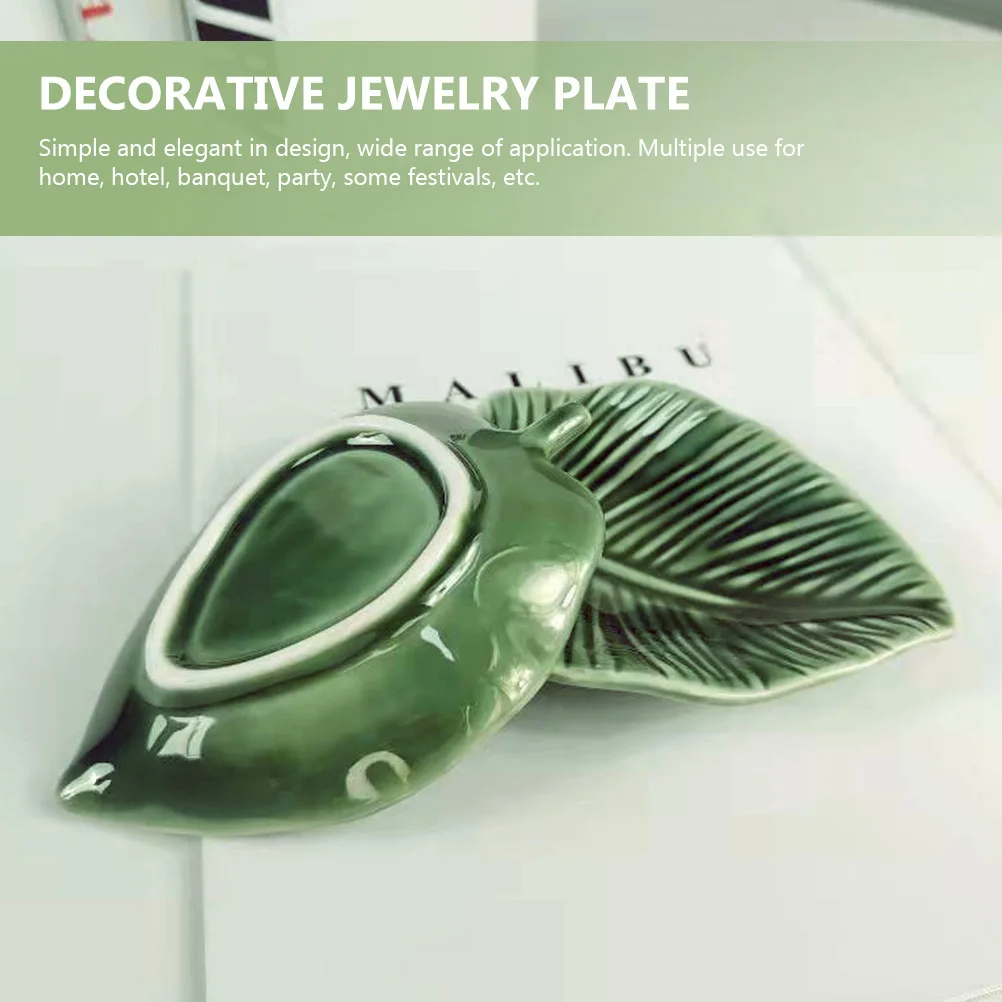 

Ceramic Leaf Shape Jewelry Plate Elegant Ring Dish Multi-Function Trinket Tray Decorative Accessory for
