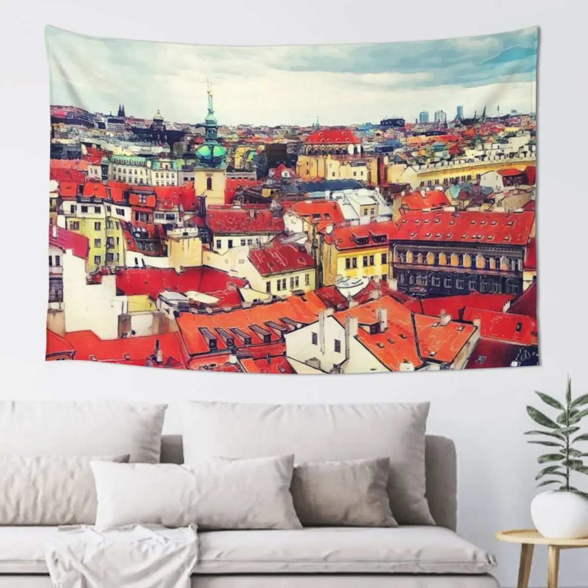 

Prague panorame city Tapestry Aesthetic Room Decors Wall Decor Bed Room Decoration Room Decoration Accessories Tapestry