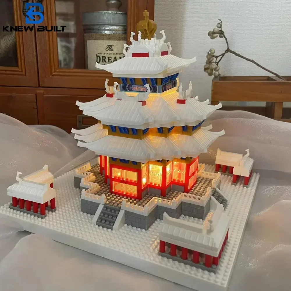 Knew Built Snowy Tower of Ancient China Exquisite Building Blocks Construction Toy Optional LED Light for Stunning Scenic Beauty