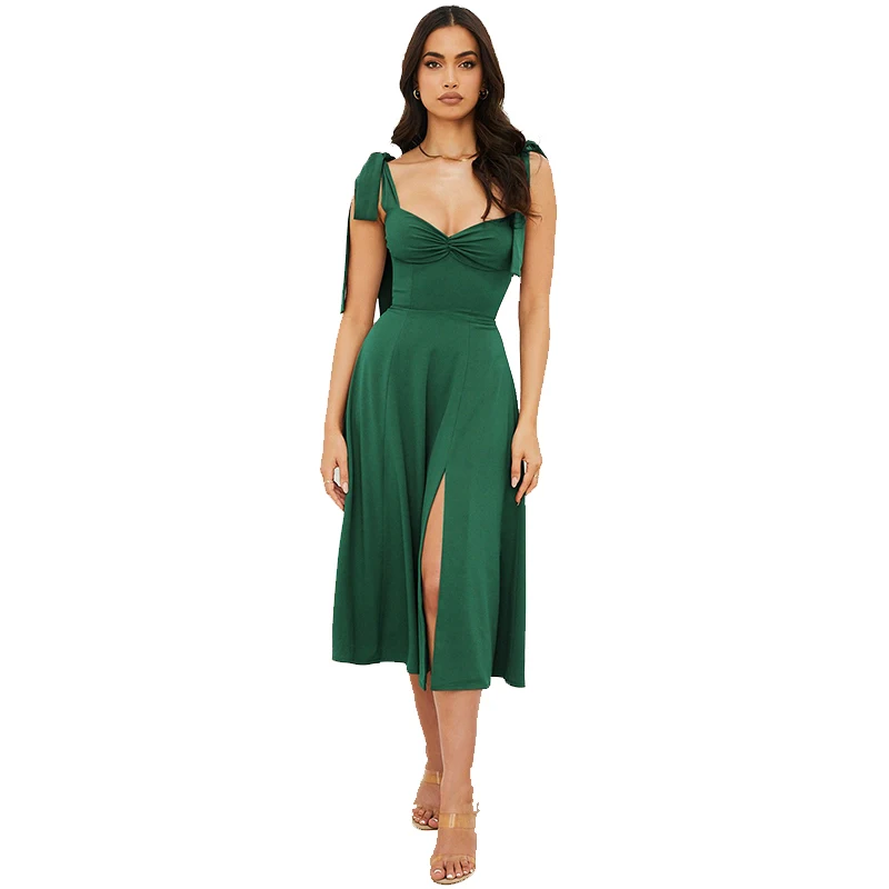 Women's Casual High Waisted Dress Lace Up Slit Bodycon Maxi Dress