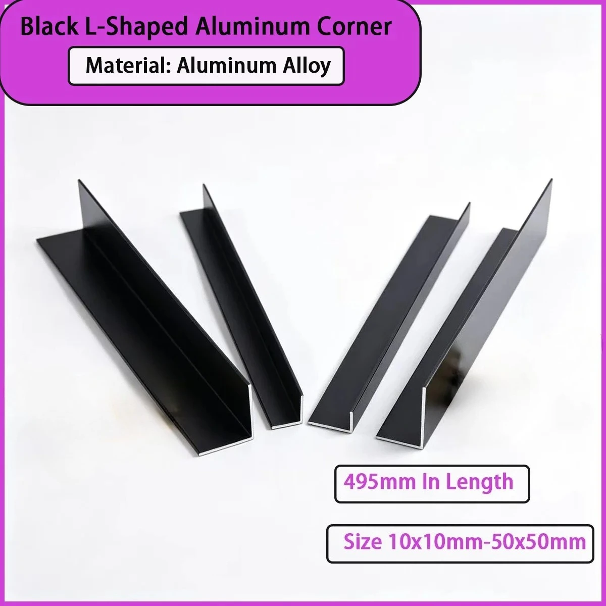 

Size 10x10mm-50x50mm black L-shaped aluminum corner for frame construction, cabinet edging, shelf right angle connection, etc