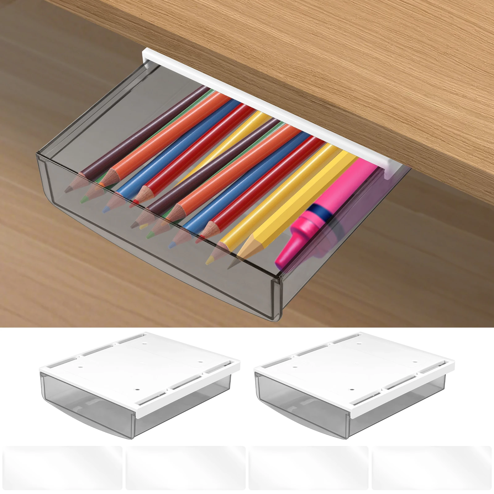 

2 шт., самоклеящийся лоток для карандашей, скрытый ящик под столом, ящик для хранения, направляющая, защелкивающийся ящик для хранения стола, офисный домашний органайзер для хранения