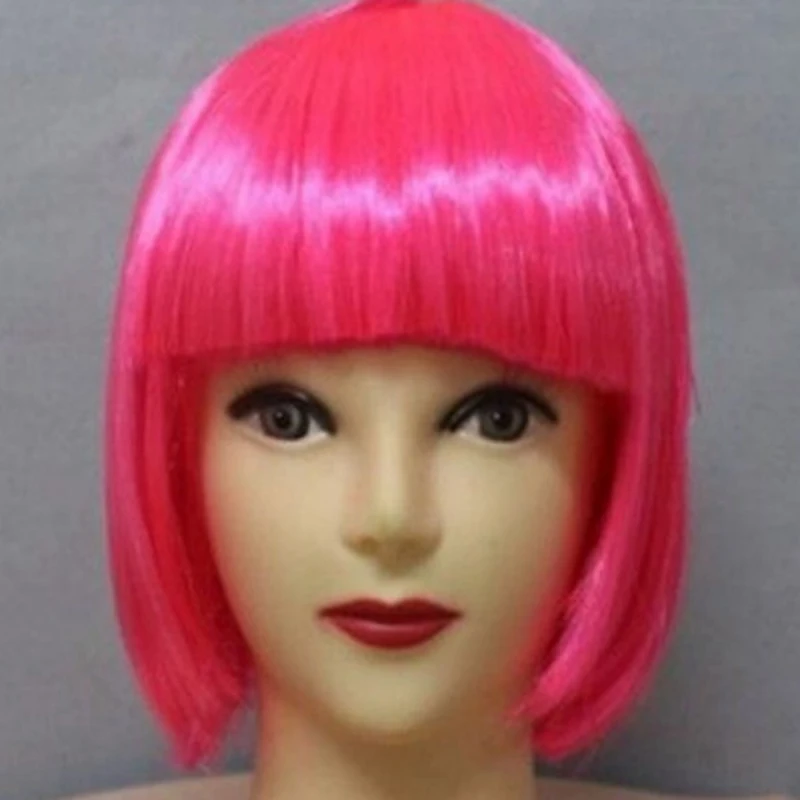 Short Bob Wig With Bangs Synthetic Wigs For Women Ombre Black Red Blonde Pink Lolita Cosplay Party Natural Hair Party Headdress