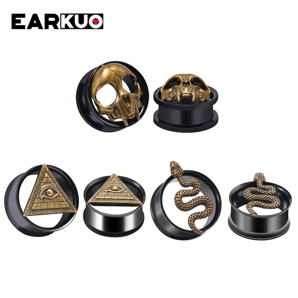 EARKUO Unique Stainless Steel Animal Design Ear Plugs Tunnels Gauges Piercing Body Jewelry Earring Expanders Stretchers 2PCS