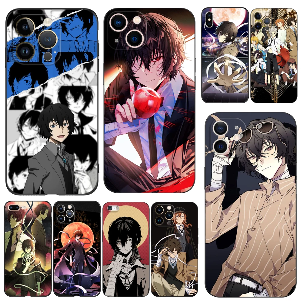 Black tpu case for iphone14 13 12 11mini pro MAX 5 5s se 2020 6 6s 7 8 plus x 10 XR XS cover Anime Bungo Stray Dog