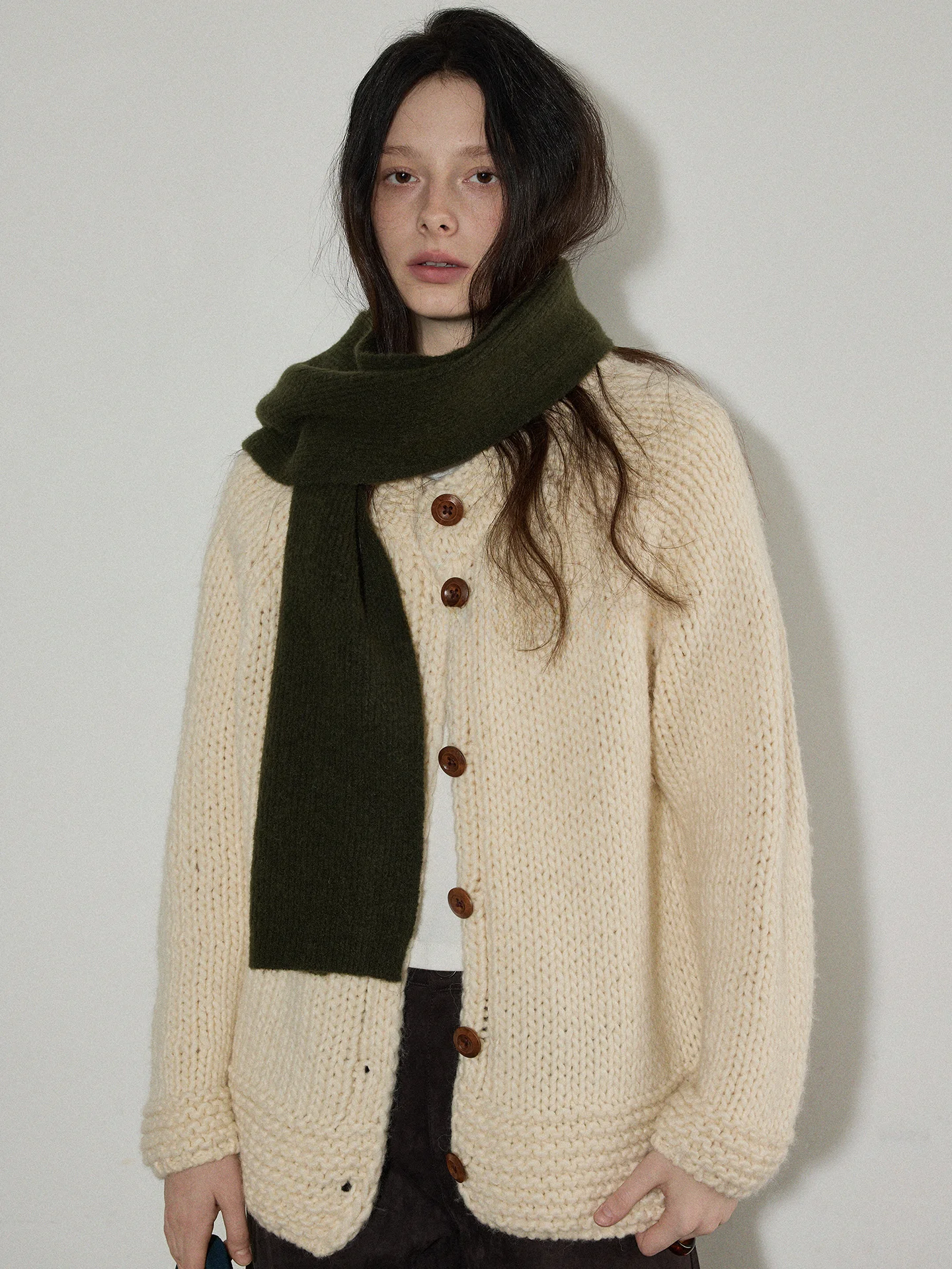 

Женский кардиган Lofi из плотной вязки свободного кроя, новинка весны, универсальный, с длинными рукавами, круглым вырезом, на пуговицах, в стиле свитера-пальто