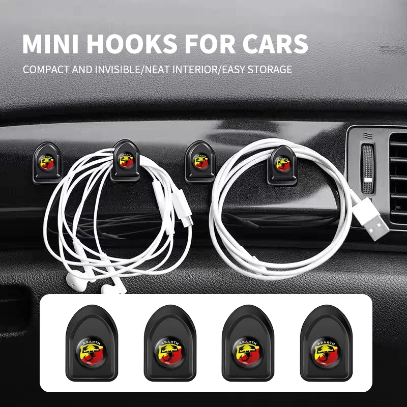 Mini Car Hooks Black Plastic Self Adhesive Invisible Hooks For Fiat Abarth 500 Tipo FR Punto Ducato Stilo Palio Bravo Pondo