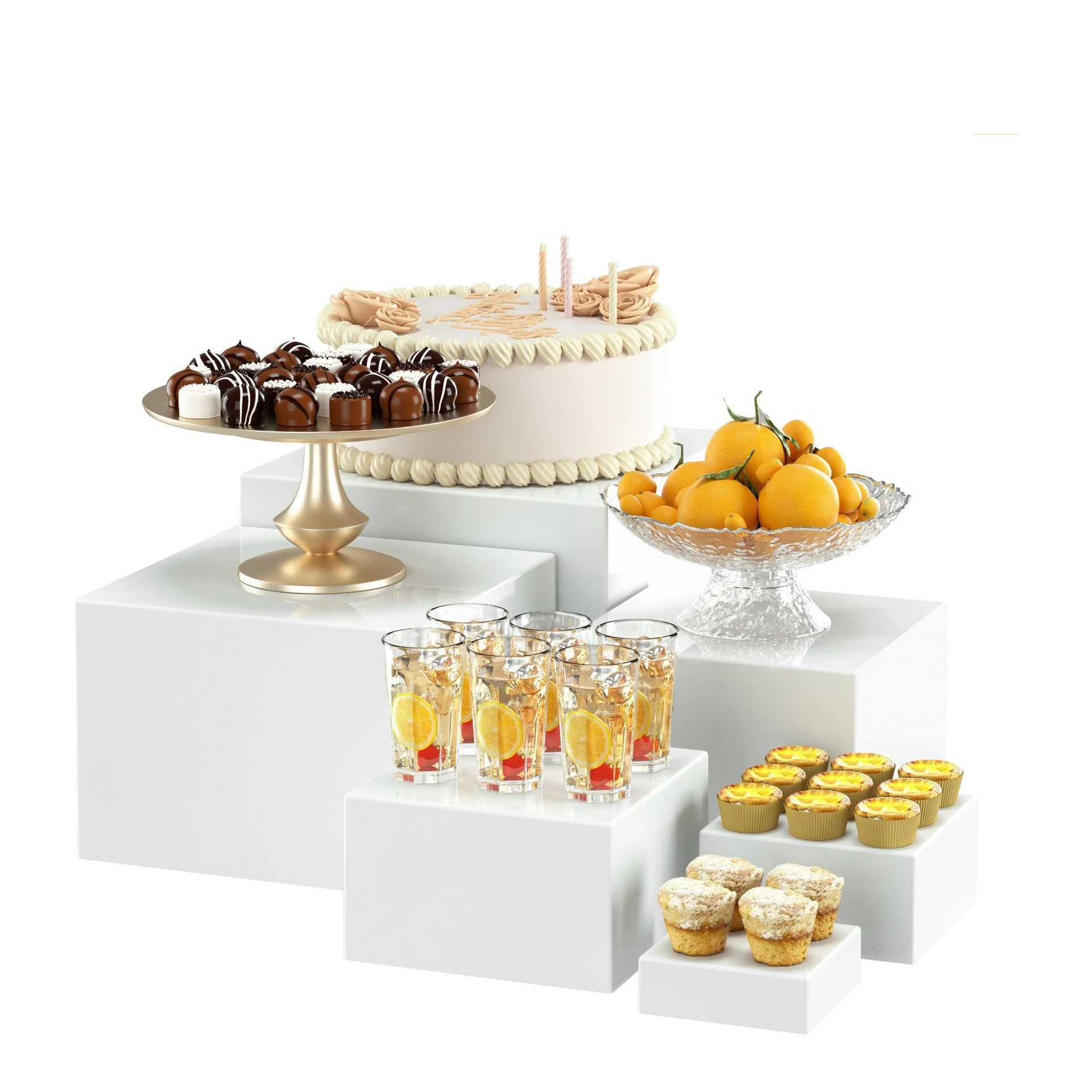 4pcs Acrylic Buffet Riser Food Display Stands Stackable Table Dessert Cake Party Buffet Display Decorating Box 4 Different Sizes