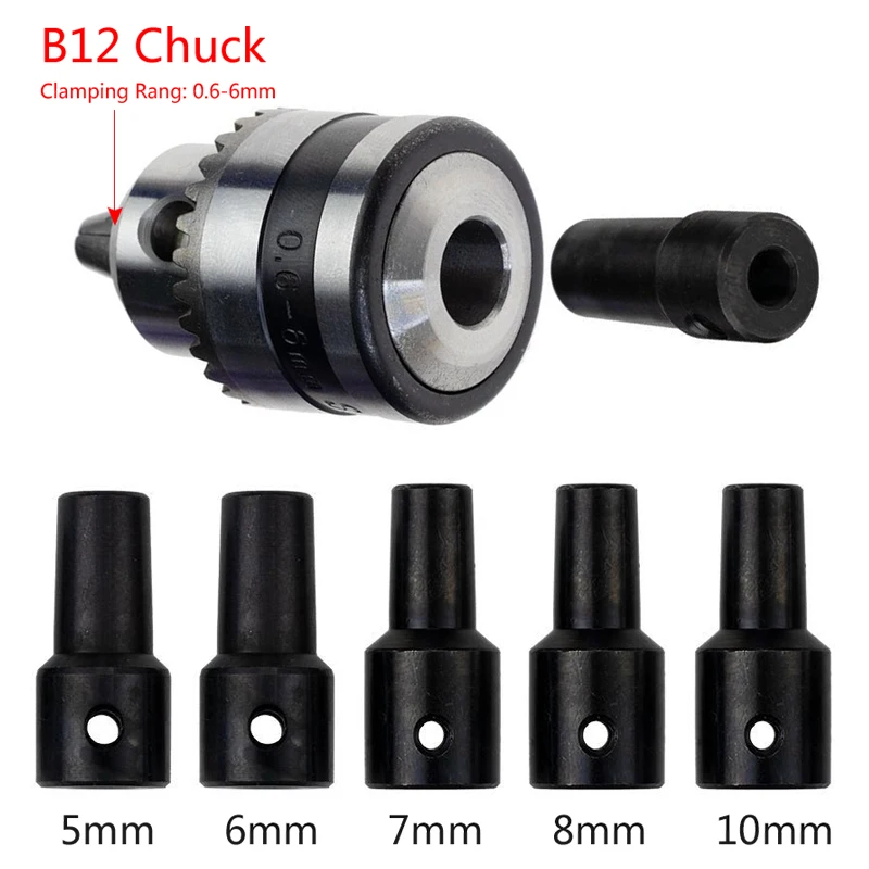 B10/B12 Electric Drill Chuck Clamping Range 0.6-6mm Taper Mounted Quick Change Chuck Keyless 4-10mm Shaft for Micro Motor Drill