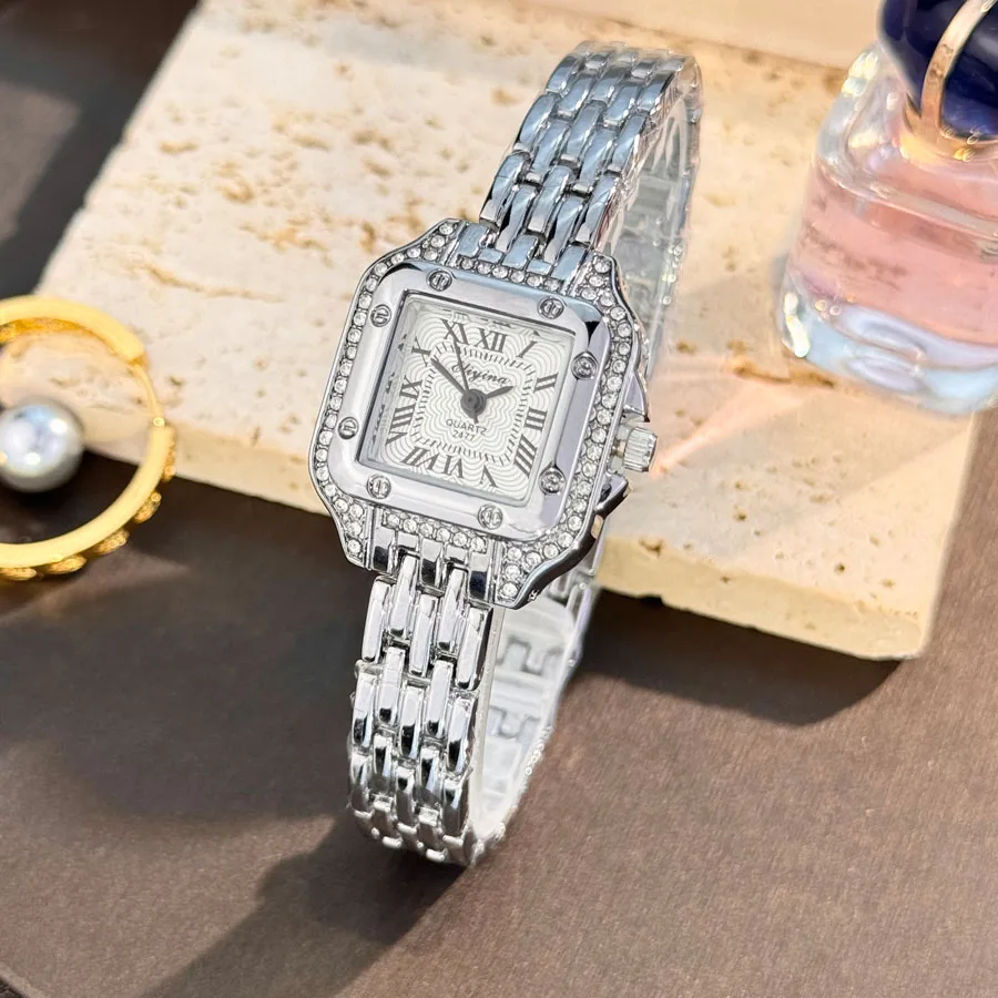 أزياء كلاسيكية بسيطة عارضة الفاخرة ساحة المرأة ووتش الماس جزءا لا يتجزأ من الأرقام الرومانية سوار كوارتز ساعة اليد