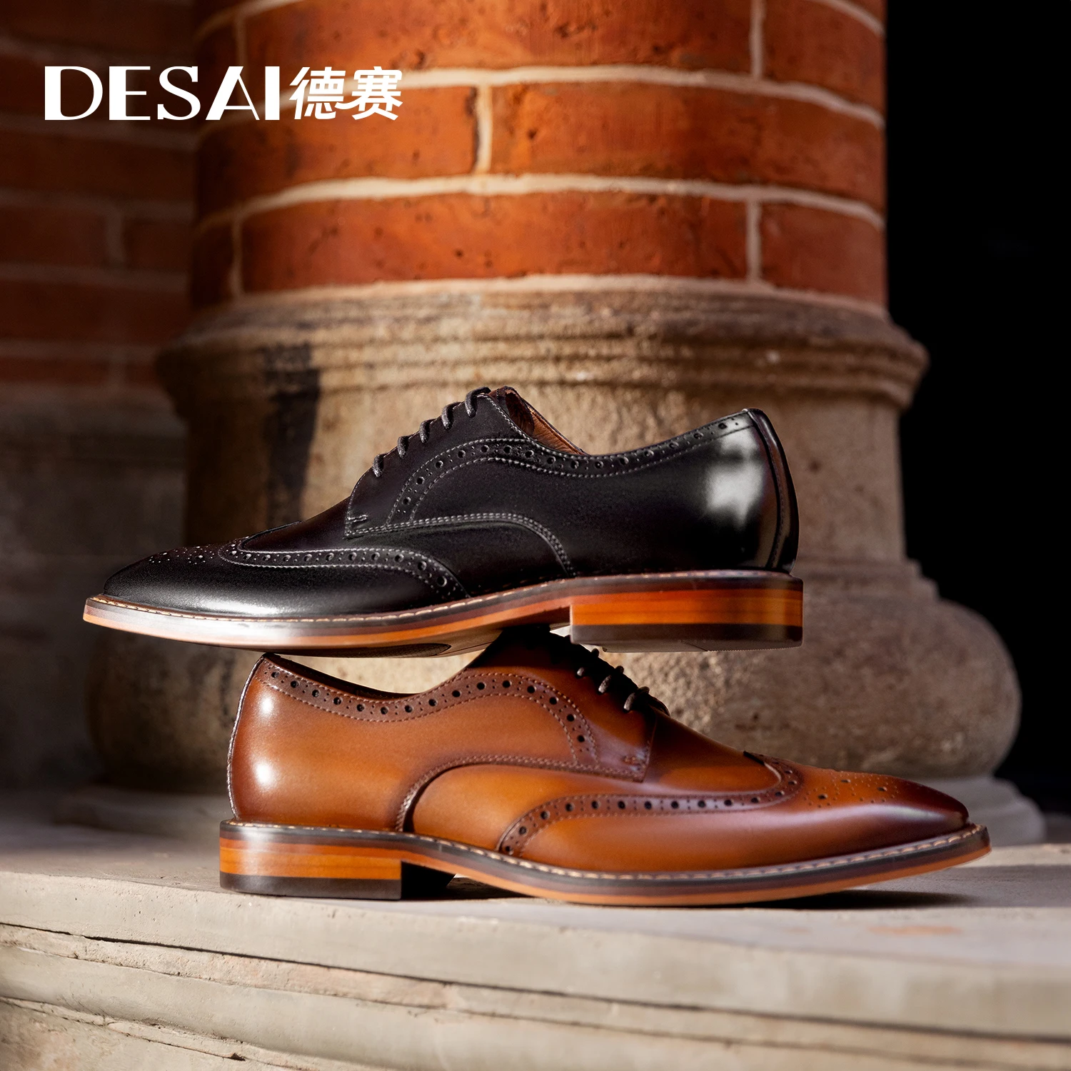 DESAI Men Shoes Mens Genuine Leather Business Dress Retro Gentleman Formal Carved Brogue Formal Shoes Men High Quality