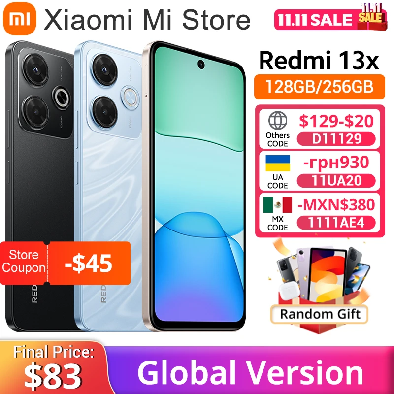 Global Version Xiaomi Redmi 13X Smartphone MTK Helio G91 Ultra 108MP super clear camera 6.79" FHD+ display 33W fast charging