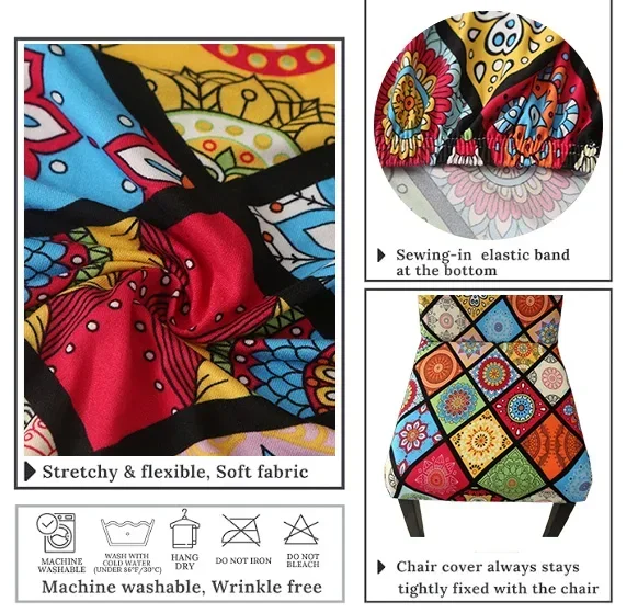 1/2/4/6Pcs Dining Chair Cover Print Elastic Chair Slipcover Case Stretch Chair Covers for Wedding Hotel Banquet