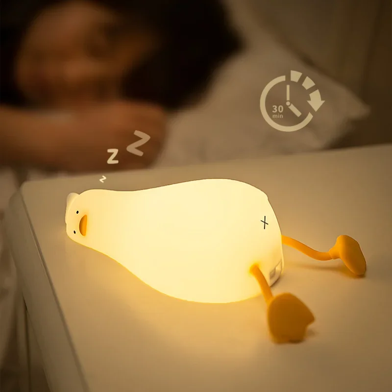 Cute Cartoon Duck LED Night Light Rechargeable Pat Silicone Lamp Bedroom Bedside Lamp for Home Room Decor Children Birthday Gift