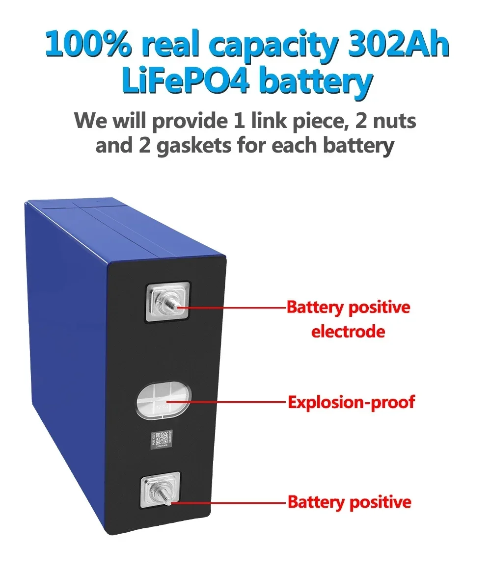 20PCS 3.2V 302Ah Lifepo4 Battery LFP Cells Grade A 12V 24V 310A Rechargeable Battery Pack Deep Cycles With Busbars for Golf Cart