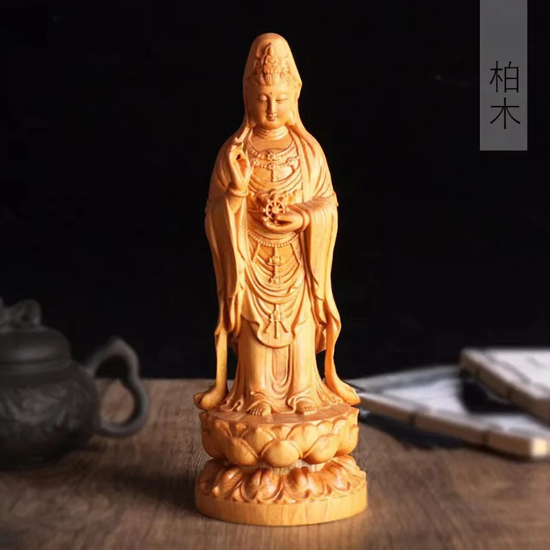 

Cypress Wood Carving South Sea Putuo Guanyin Ornaments Decorations Specification 20*7.2*7.2 Home Craft Factory Wholesale