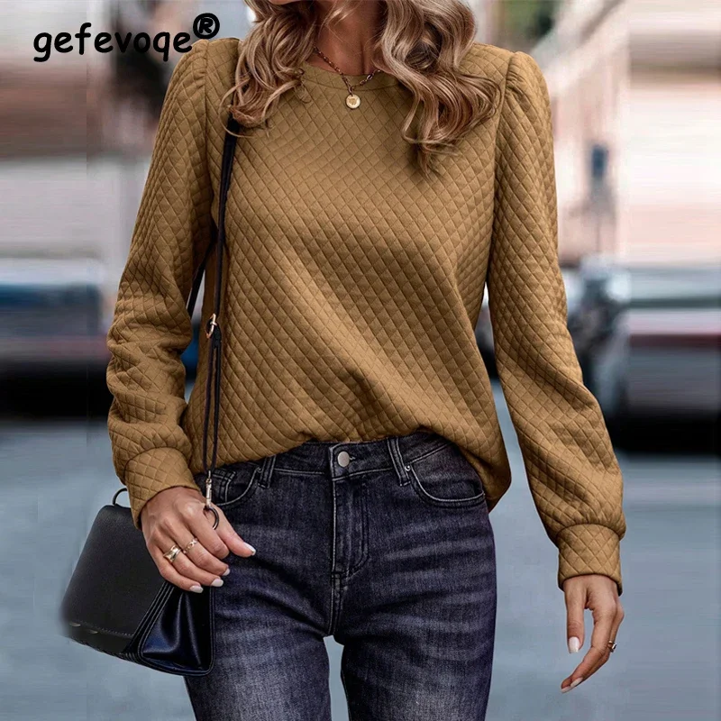 

Women Clothing 2023 Autumn Winter Retro Simple Casual Streetwear Sweatshirts Female Solid O Neck Long Sleeve Loose Pullover Tops