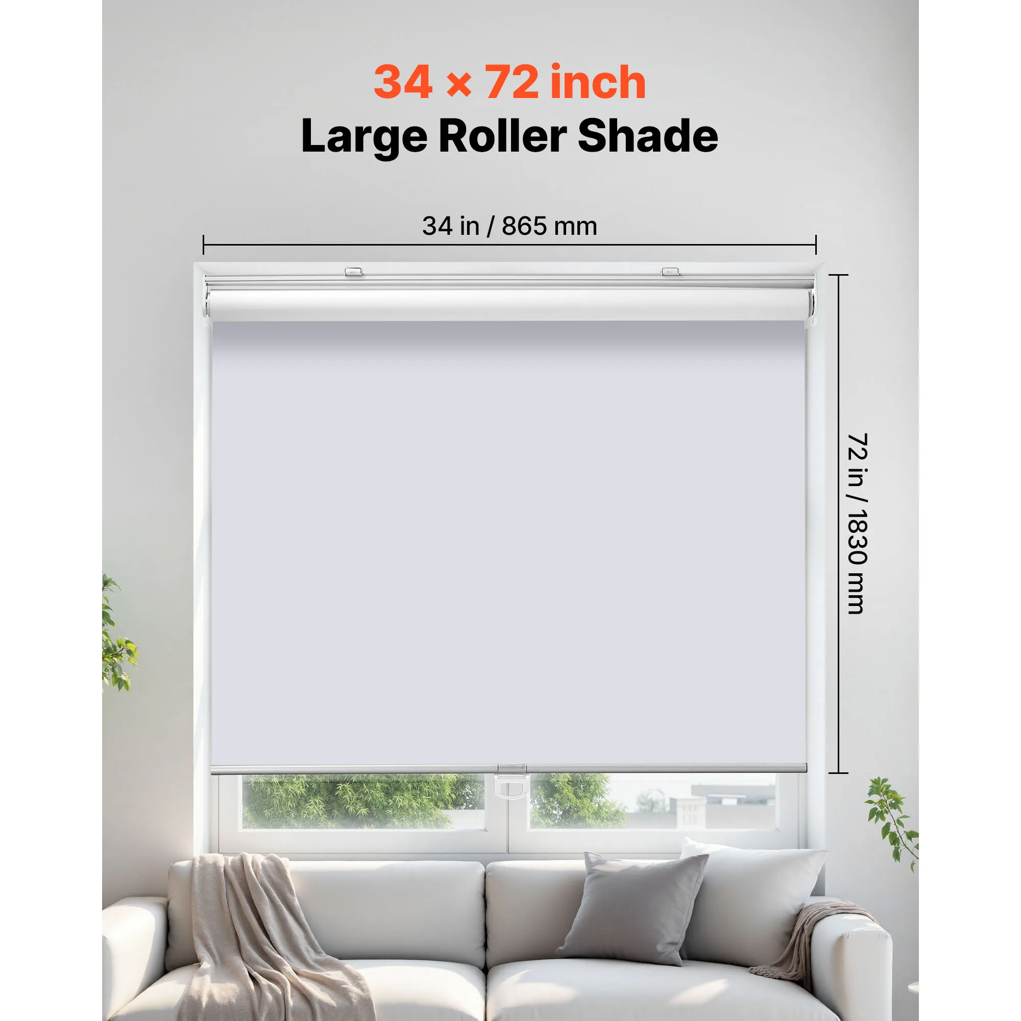 SucceBuy Cordless Roller Shades 34x72in Pull Down Blackout Blind for Room Darkening Thermal Insulated for Bedroom Bathroom White