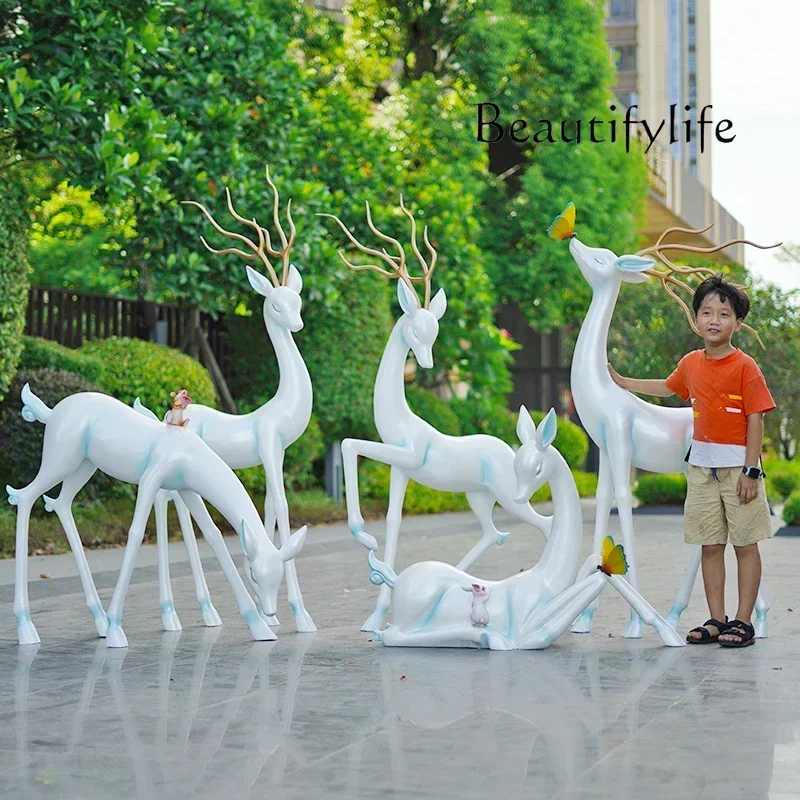 

Abstract FRP landscaping outdoor large-scale sculpture garden lawn landscape decoration white deer ornament