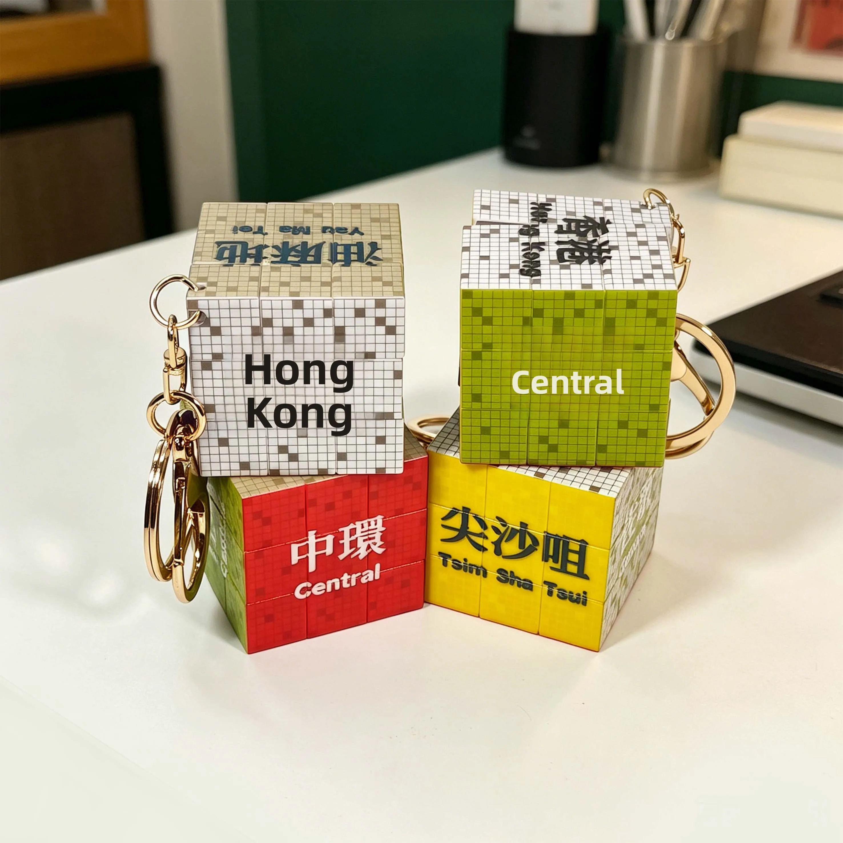 Hong Kong Style Cube Keychain Hong Kong Tourism Landmark Creative Memorial Educational Cube Pendant Bag Decorations
