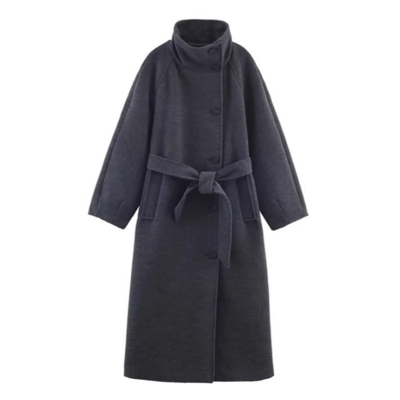 2025 Winter New Women's Casual Fashion Simple Commuting High-End Temperament Soft Stand Collar Belted Coat