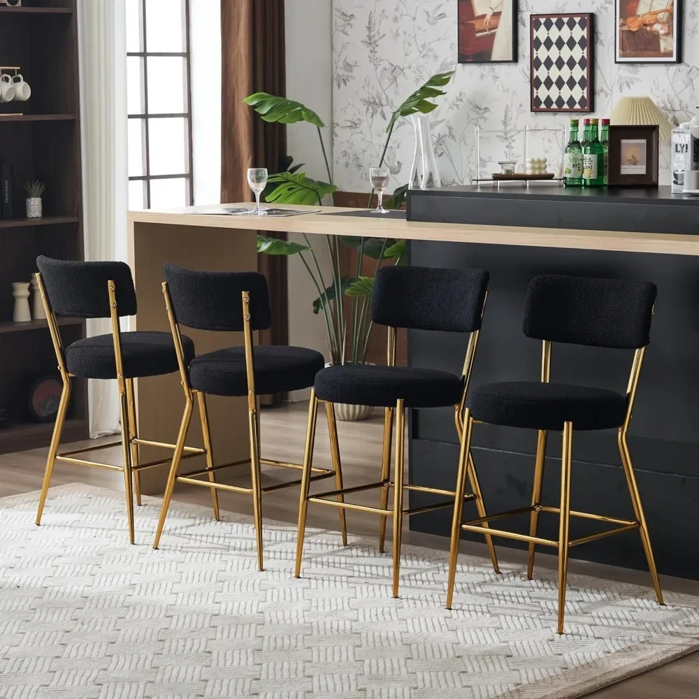 

Teddy Bar Stools Set of 4,24 Inches Counter Height Barstools with Gold Metal Legs, Counter Stools Chairs for Kitchen Island with