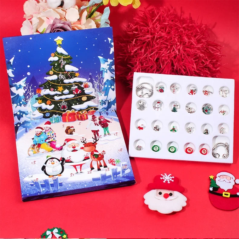 2025 Christmas Advent Calender Gift Box Creative DIY Snowman Santa Claus Bracelet Countdown Calendar Box for Girls New Year Gift