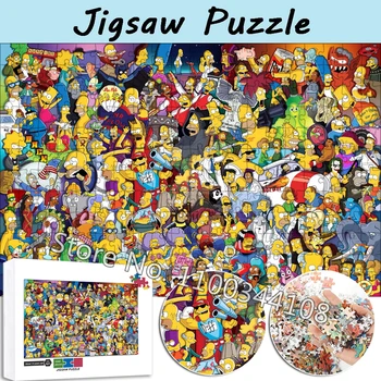 심슨 직소 퍼즐 디즈니 300/500/1000 조각 성인을위한 나무 퍼즐 감압 게임 어린이 지능 장난감