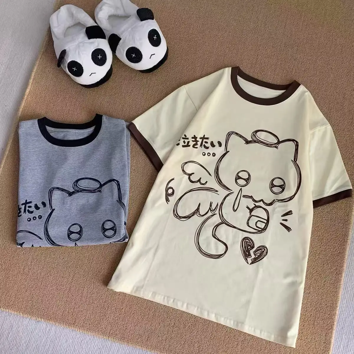Japanese Cute Splicing Sweet Short Sleeved T-shirt Women Summer New Color Blocked Student Subculture Home Top Women