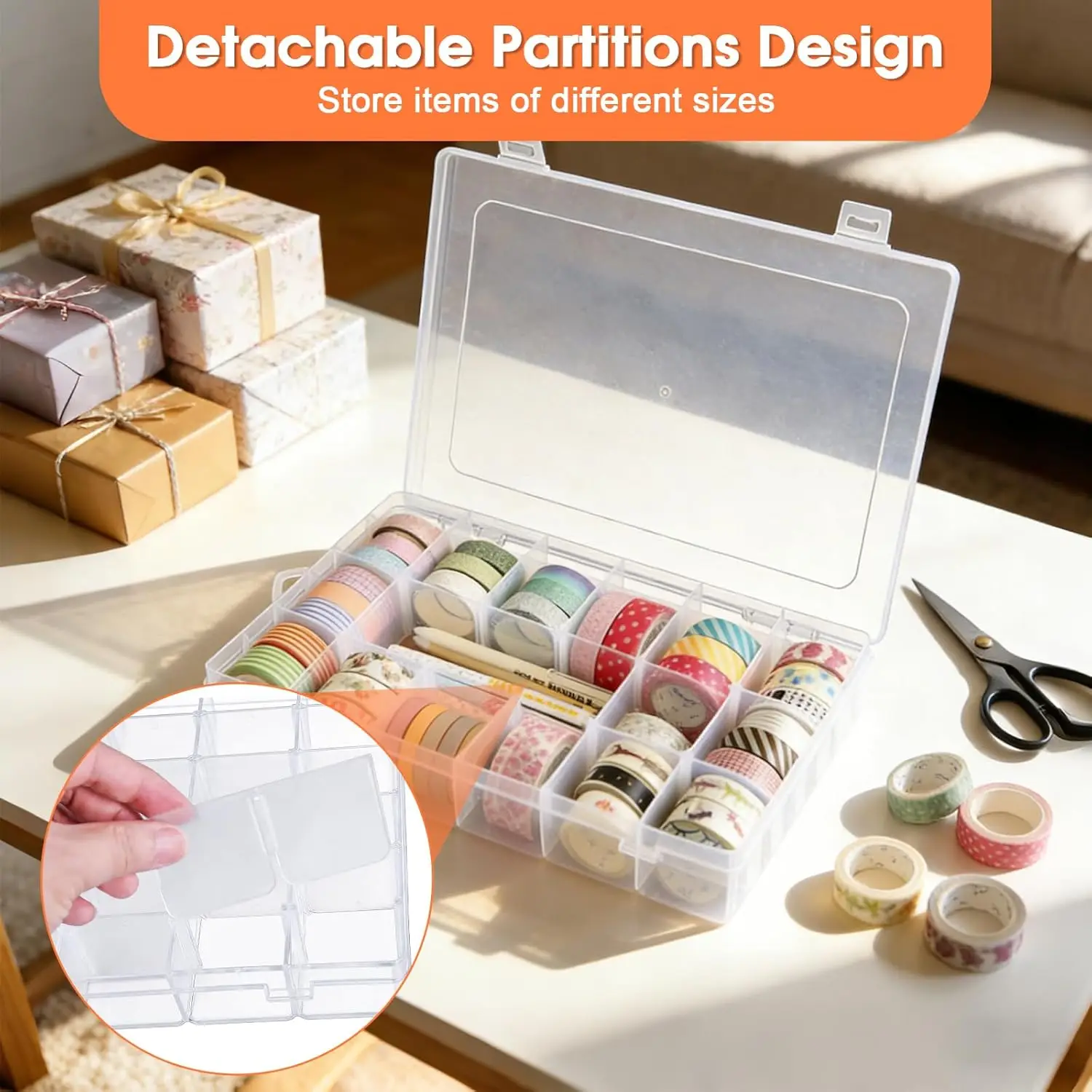 A 36-Compartment Transparent Plastic Storage Box featuring removable dividers—a portable organizer designed to meet the precise