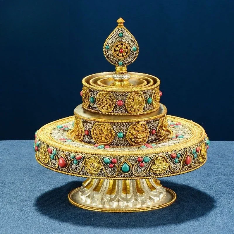 Handmade eight auspicious filigree engraved copper trimmed plate mancha romanda plate ornament