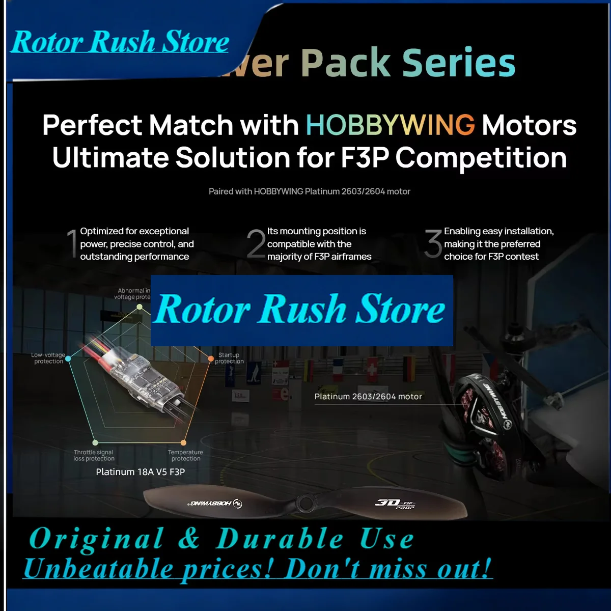 RoRuSHobbywing 3D Power Pack Series F3P -3D-COMBO 2604-1500KV Motor Plastic Indoor Competition RC Plane Airplane Fixed Wing Airc