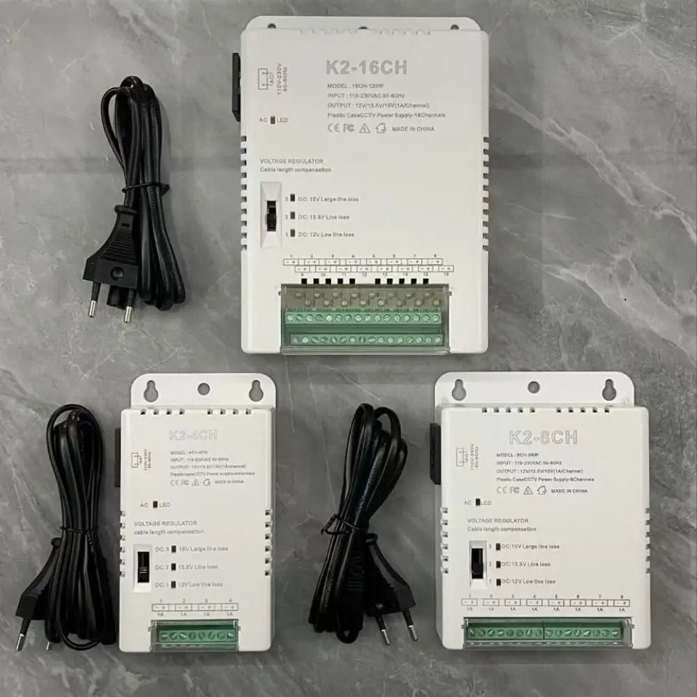 4/8/16 Channels CCTV Camera Power Supply Adjustable Switching 12V-13.8-15VDC Output Security Camera Power Supply