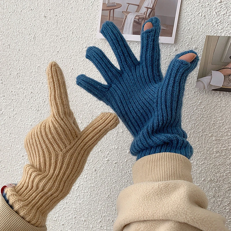 Gants en laine sans doigts unisexes pour hommes et femmes, écran tactile, extérieur, optique en tricot, chaud, équitation, randonnée, froid, mignon, hiver