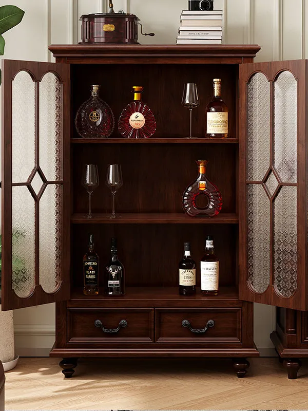 Armário de vinho de madeira maciça americano sala de estar armário de exibição de parede do agregado familiar pequena porta de vidro retro alto e baixo