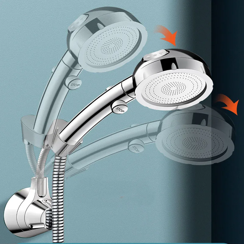Verstellbarer Duschkopfhalter, selbstklebende Wandhalterung ohne Bohren, 120 ° Flexibler, silber/schwarzer Badezimmerhalter – Detail 5