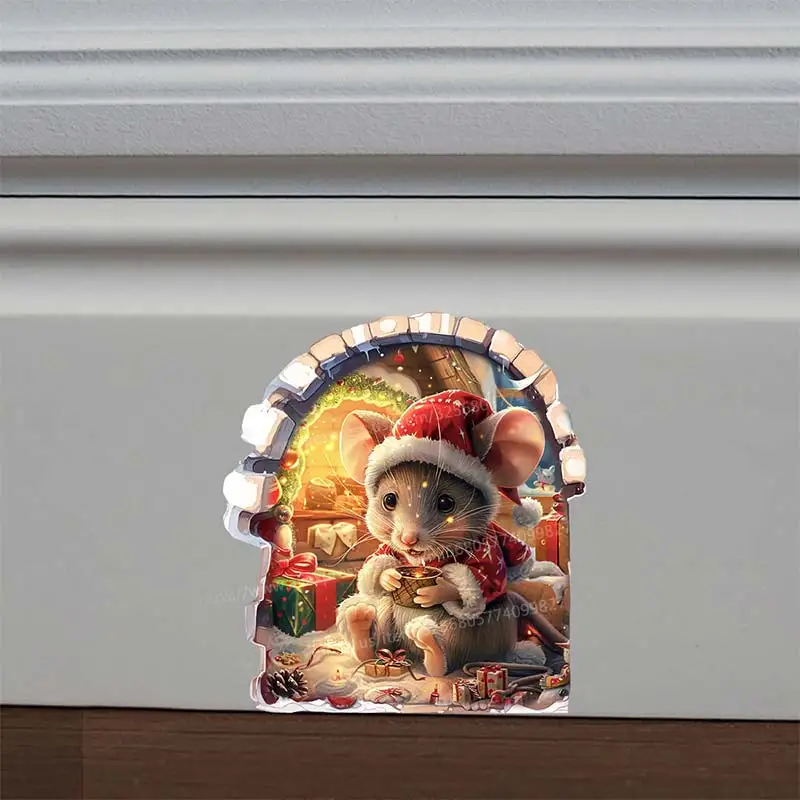 Weihnachten Maus Loch Dekoration Nette Cartoon Wand Aufkleber Wohnzimmer Wand Rand Hause Dekoration Wasserdicht Aufkleber M1050 – Detail 8